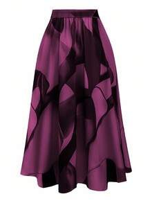 Franclia Chân váy in họa tiết toàn thân buộc phía trước cỡ lớn, mặc thường ngày màu tím - Màu đỏ tím - Xem 2