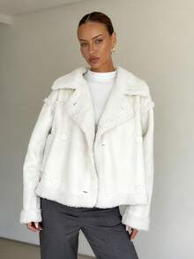 Almamuse Faux Fur Loose Button Women's Casual Long Sleeve Jacket, Autumn/Winter