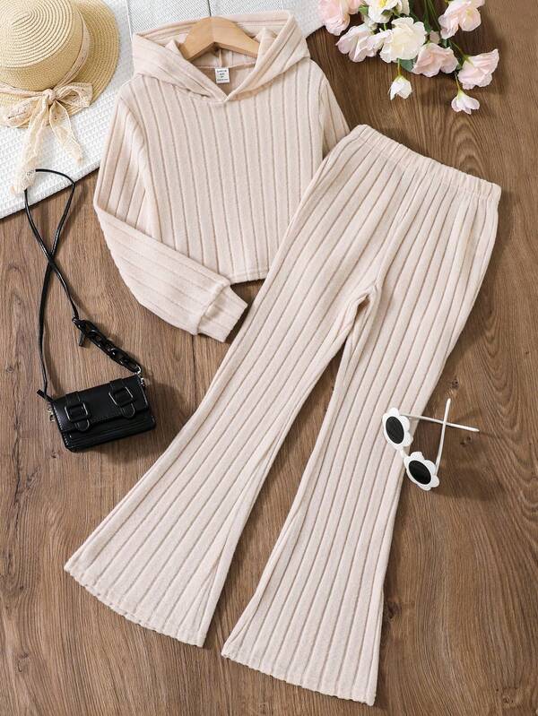 SHEIN Garota pré-adolescente Sólido Cncapuzado Camiseta & Calças Perna Flare