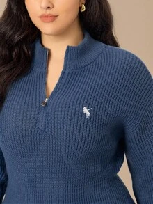 Juhart 大码女式纯色针织连衣裙，带海马图案，休闲毛衣裙，适合圣诞节、万圣节、返校季 - 寶藍色 - 查看 9