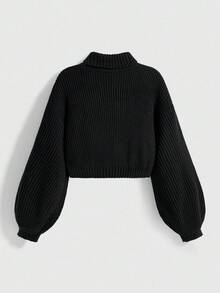 ROMWE High Neck Dark Gothic Black Mysterious Cat Embroidery Pullover Sweater - Black - View 2