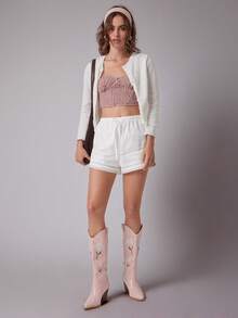 Solezae Women's Glamorous Point Toe Block Heel Embroidery Mid-Calf Cowgirl Boots For Christmas - Pink - View 7
