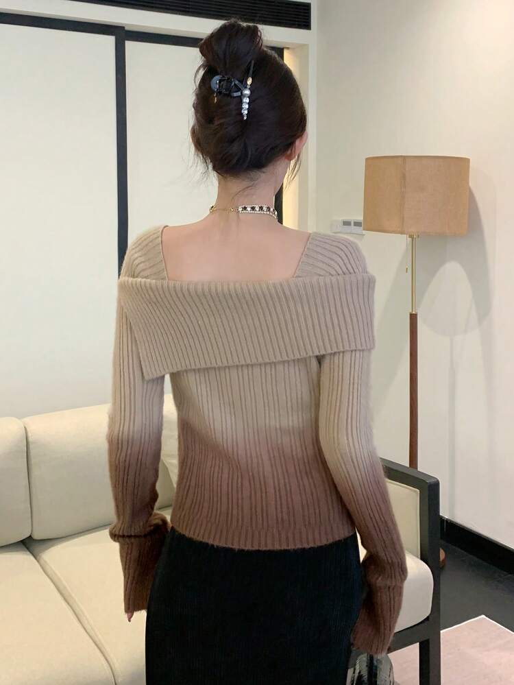 Women's Autumn/Winter Fuzzy Tie-Dye Tie Dye Solid Color Minimalist Pullover Knit Sweater