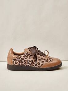 Cuccoo Zapatillas casuales con estampado de leopardo y cordones de moda para mujeres, para el Día de San Valentín - Café integral - Ver 2