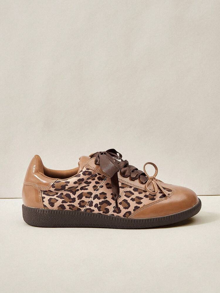 Women's Leopard Print Lace-Up Fashionable Casual Sneakers Easter Tainers