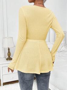 SHEIN Áo thun trơn màu trơn có dây rút eo dành cho bà bầu, mùa thu - Màu vàng - Xem 2