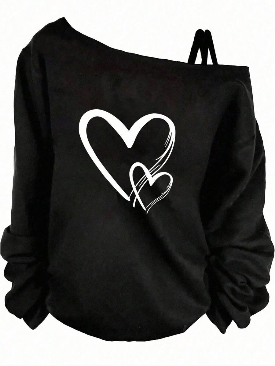 Girlism Tween-Mädchen Lässiges Langarm-T-Shirt mit schrägen Schultergurten, geeignet für Sommer, Lässig , Sport, College - Schwarz - Übersicht 1