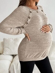 SHEIN Áo cho con bú tay dài dáng rộng thoải mái - Màu be - Xem 5
