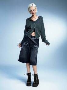 Sugerpunk 时尚刺绣图案踝靴，适合派对和聚会，哥特式金属铆钉系带靴，黑色朋克风格厚底高跟靴 - 黑色 - 查看 7