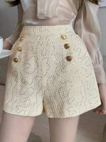 DAZY Solid Color Studded Sequin Design Women's Fashion Shorts - Apricot - View 4