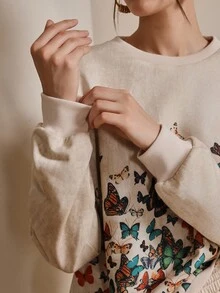 Anewsta Fashionable Round Neck Printed Casual Women Long Sleeve Sweatshirt, Elegant - Yellow - View 7
