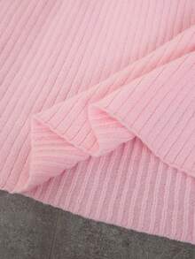 SHEIN Tween Girl Elegant Solid Color Bow Decor Knit Dress - Pink - View 6