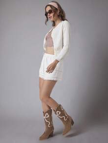 Solezae Women's Glamorous Point Toe Block Heel Embroidery Mid-Calf Cowgirl Boots For Christmas - Apricot - View 4