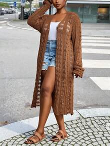 Slaydiva 2025 Nueva llegada, cárdigan de punto con mangas acampanadas, escote en V sexy y elegante, cómodo y calado para principios de otoño - Óxido marrón - Ver 1