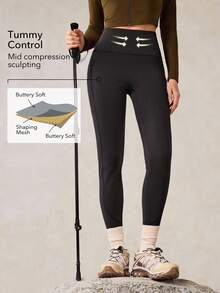 OutZeal Women Thermal Warm Brushed Stretch High Waist Pockets Black Outdoor Legging Hiking Camping Fall Winter - Black - View 2