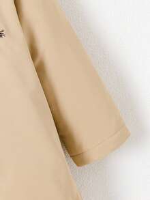 年轻女孩卡其色学院风保暖内衬连帽刺绣夹克，时尚休闲外套，适合学校、返校季 - 卡其色 - 查看 5