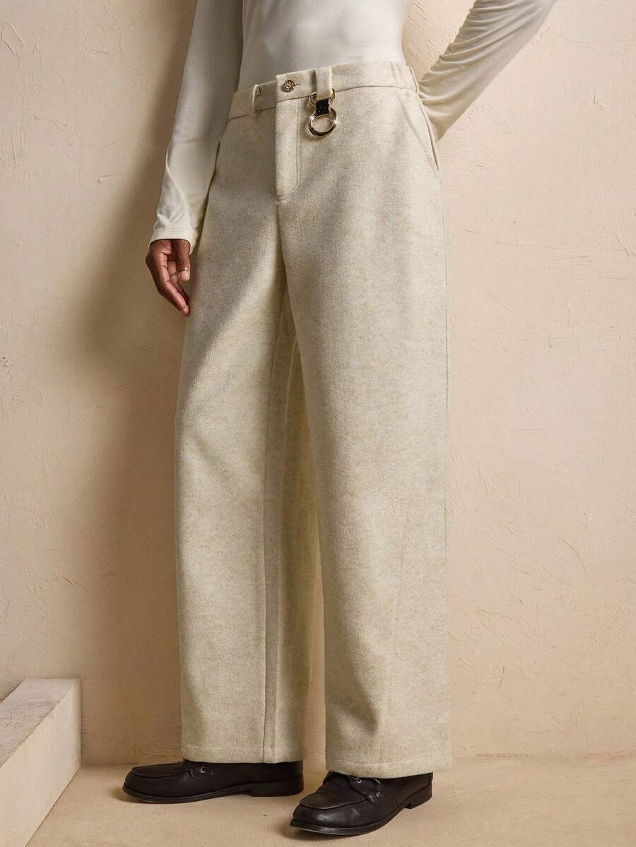 AKNOTIC Men's Fashionable Commuter Wide Leg Pants, Autumn/Winter - Apricot - View 1