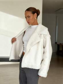 Almamuse Faux Fur Loose Button Women's Casual Long Sleeve Jacket, Autumn/Winter