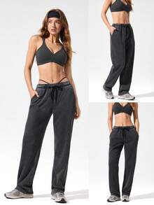 GLOWMODE Everyday Fleece Oh So Cozy Soft Lightweight Warm Wide Leg Side Pockets Adjustable Drawstring Waist Joggers Sweatpants Autumn Winter Outdoors Daily Casual Wear - Black - View 6