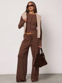 SHEIN BAE Pantalones casuales anchos de cintura con cordón de unicolor para mujer