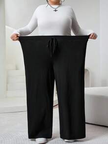 SHEIN CURVE+ Plus Size Women Black Gray Two Pieces Suit Plus Size Wide Leg Pants Pants