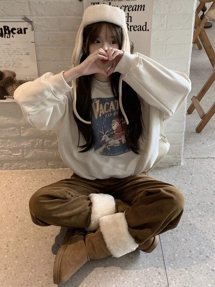 Women/Girls' Casual Christmas Vibe Print Long Sleeve Sweatshirt, Autumn/Winter