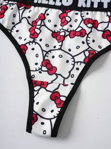 HELLO KITTY AND FRIENDS | SHEIN 1件装女士红色可爱卡通猫咪印花性感丁字裤，柔软舒适，可爱甜美 - 紅白色 - 查看 6