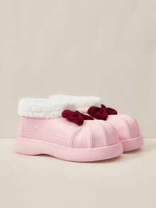 Cuccoo 蝴蝶结装饰毛绒雪地靴带衬里，温暖时尚，适合女性，适合圣诞节和新年假期氛围的秋冬季百搭外套