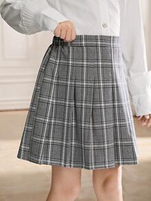 SHEIN Tween Girl Plain Color Ruched Short Casual Skirt,Holiday,Summer,Travel Fall Winter - Grey - View 5