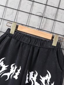 2pcs/Set Tween Boys BLACK DENIM SET Older Kids Boys' Hip Hop Style Printed Zip-Up Hoodie And Pants Set Teen Boys Sets Boys Sweatsuit Y2k Clothes Boys Set Drippy Outfits For Boys Boys Sweat Suit Fall Winter - Black - View 4