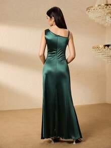 Teenage Black & Green Swing Neck Fitted Dress, Satin Fabric Party Dress - Green - View 2
