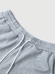 ROMWE MEN Casual 男式字母印花拼接抽绳腰部宽松运动裤 - 灰色 - 查看 5