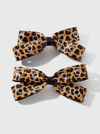 Grunge Punk 2 Stück Y2K Stil Vintage Elegant Punk Gothic Schwarze Leder Doppel-Luftauslass Schleife Dekor DIY Haarspange Haarklammer, geeignet für Schwestern, Freunde für den täglichen Gebrauch oder als Geschenk zu Feiertagen, Halloween