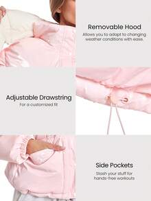 GLOWMODE Áo khoác phồng Chic In Warmth Shine Down Glossy Soft Cozy Zipper Snap Button Closure Drawning Bow Many Hood Offable Hood Jacket Autumn Winter Outdoors Daily Casual Wear - Hồng - Xem 7