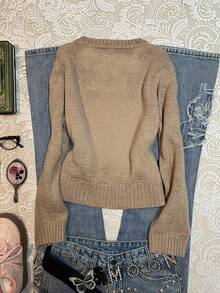 SHEIN EZwear Women's Crew Neck Long Sleeve Cute Bear & English Letter Print Sweater, Suitable For Autumn/Winter, Street Style, Chic, Y2K