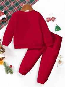 SHEIN 2 Peças/Conjunto Casual Infantil/Bebê Unissex - Moletom de Manga Longa com Estampa Fofa de Rena e Calça de Moletom, Confortável e Fashion para Outono/Inverno/Primavera