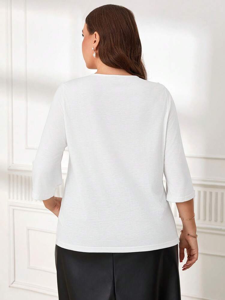 T-shirt manches longues simple et décontracté pour grandes tailles, porter au quotidien , printemps/été