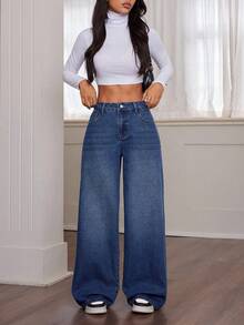 SHEIN PETITE Quần Jeans Nữ Thu Đông Halloween Giáng Sinh Năm Mới Y2K Dễ Thương Phong Cách Đường Phố Goth Grunge Thập Niên 2000 Quần Jeans Denim Cạp Cao Có Túi Ống Rộng Rộng Thường Ngày Đa Năng Quần Jeans Denim Cạp Cao Ống Rộng Cho Nữ Quần Jeans Xanh Trơn Quần Dài Quần Jeans Denim Ống Rộng Cho Nữ Thời Trang Quần Jeans Xanh Cạp Cao Rộng Vừa Vặn Cho Mặc Hàng Ngày Quần Jeans Lót Nhiệt Thoải Mái Và Thời Trang - Màu xanh lam - Xem 4