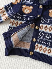 Cozy Pixies Baby Boy Cartoon Bear Pattern Knitted Soft Crew Neck Cardigan Autumn Winter Clothes For Girl Baby Boy Cardigan Baby Hooded Cardigan - Blue - View 8