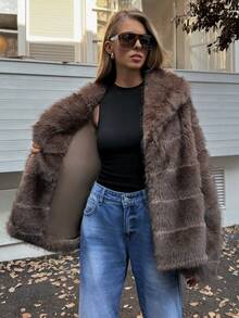 Elyressa Damen Lässige Jacke mit Kunstfell-Kragen, Langarm, Winter