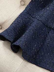 Franclia 新款翻领长袖收腰优雅奢华时尚女式长袖连衣裙 - 藏蓝色 - 查看 4