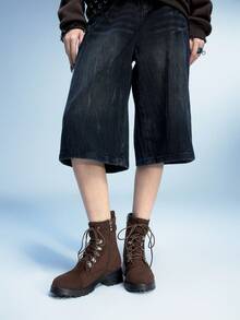 Sugerpunk Women's Retro Round Toe Lace-Up Chunky Heel Short Boots, Fashion Model Elegant Versatile Winter Mid-Calf Boots