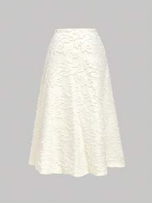 SHEIN MOD Plus Size Jacquard Textured Suit 2 Pieces Set, Sleeveless Blazer Jacket Paired With A-Line Skirt, Apricot Color - Apricot - View 10