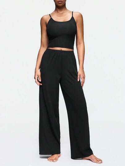 SHAPORA Women's Solid Color Camisole And Pants Casual Pajama Set Tall Curve Black Streetwear Vintage Gothic Going Out Casual Cozy