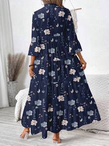SHEIN LUNE Plus Size Elegant Casual Minimalist Dress, Suitable For Autumn/Winter - Navy Blue - View 2