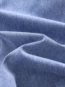 SHEIN Tween Girl 休闲水洗阔腿牛仔裤 - 中等水洗藍 - 查看 5