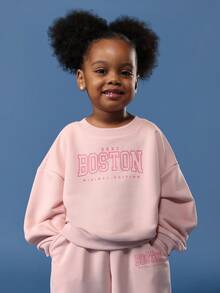 SUMWON 女童粉色波士顿运动衫慢跑套装休闲运动服秋冬装 - 粉色 - 查看 3