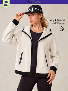 OutZeal Damska kurtka polarowa termiczna z kieszenią i zamkiem błyskawicznym, na zimę, jesień, wędrówki, kemping