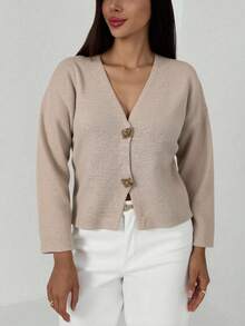 Aloruh Nowy, prosty i modny kardigan do pracy w biurze, z głębokim dekoltem w serek, długim rękawem i wąskimi guzikami, uniwersalny, swobodny sweter dzianinowy na jesień/zimę