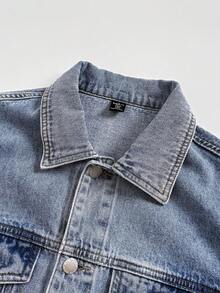 Teen Boy Fashion Casual Y2k Vintage Cool Street Returns To School College Sense Of Design Two Pieces Set Of A Simple And Nostalgic Blue Denim Lapel Long-Sleeved Jacket And Comfortable Loose Jeans For Kids Clothes Teen Boy Soft Dailywear And Kids Winter And Fall Rave Outfits Festival And Outfits Streetwear School Clothes